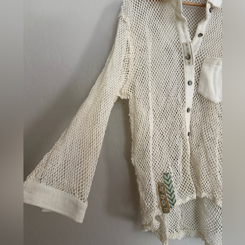 NWOT POL Coastal Nautical Fishnet Button Down Boho Shirt - Size L - Picture 6 of 14